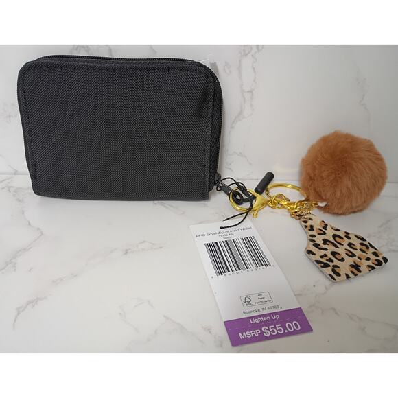 VERA BRADLEY RFID Black Zip Around Small Wallet with Bag Charms - NEW - Picture 2 of 5